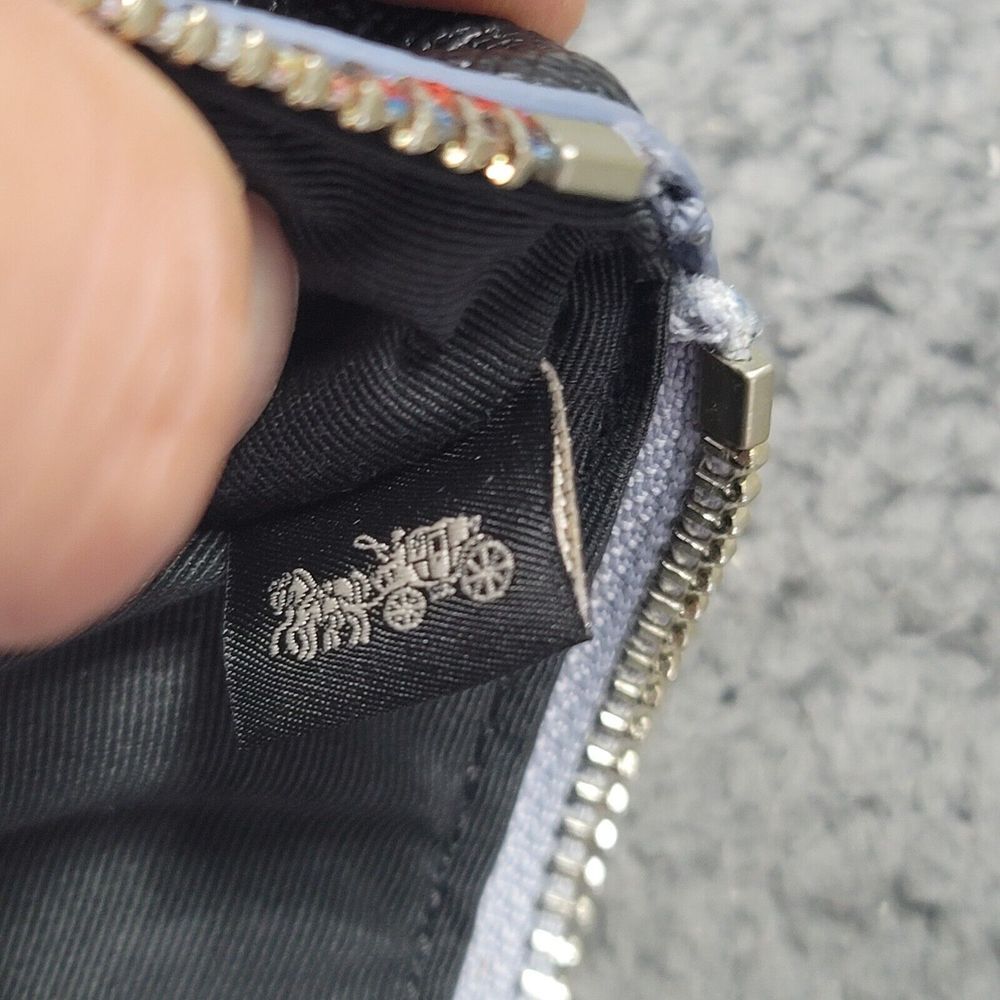 Coach Wristlet Black Pebbled Leather Floral Trim Zip Around Wallet Clutch 22790 - Picture 10 of 12